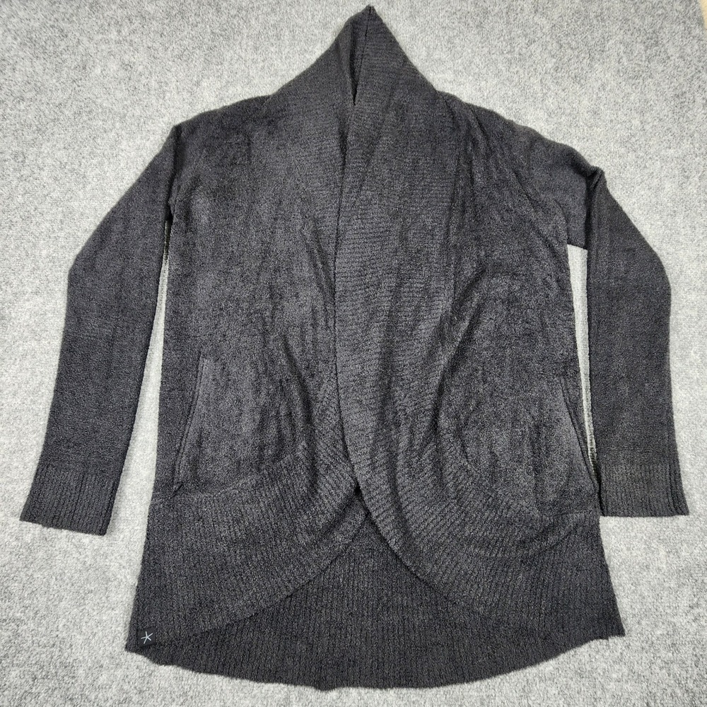 Barefoot Dreams CozyChic Lite Circle Cardigan Black B423Open Front Sweater NWT L